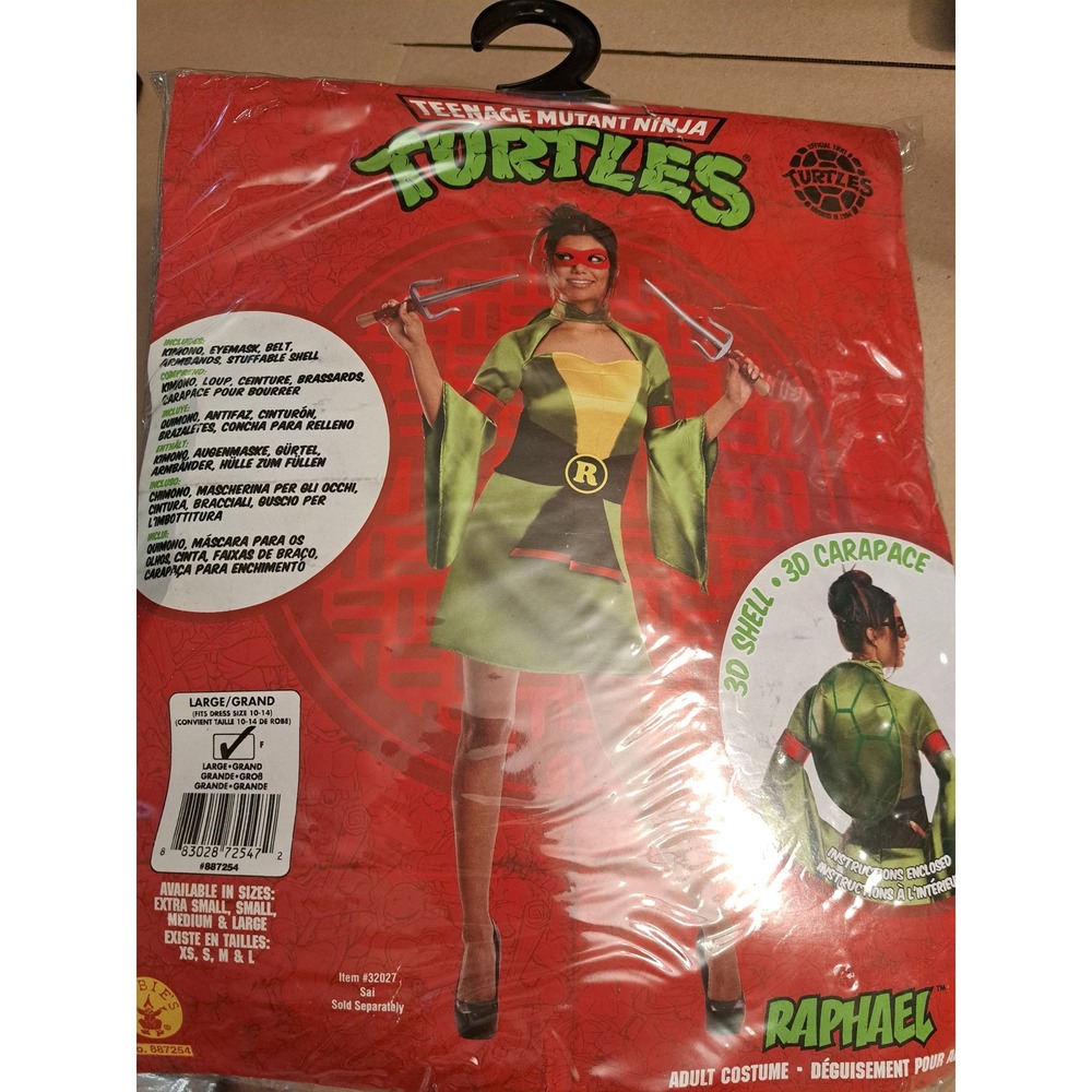 Rubies TMNT Raphael Costume Womens Large 10-14 Ninja Turtles Dress 887254 New